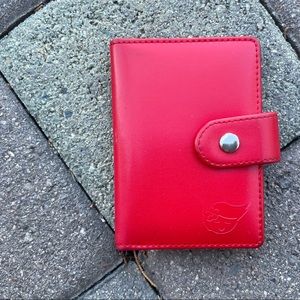Red Faux Leather Card Holder, Snap Button Closure